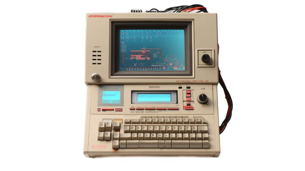 a midjourney imagined 2023 computer based on technology from Texas Instruments and CP/M